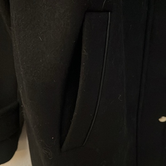 Nine west L black long coat with hoodie. Hoodie fur not included. Zipper up - Picture 6 of 8